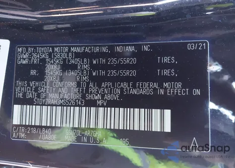 2021 Toyota Highlander Limited z USA, uszkodzony, nr VIN 5TDYZRAH3MS526143